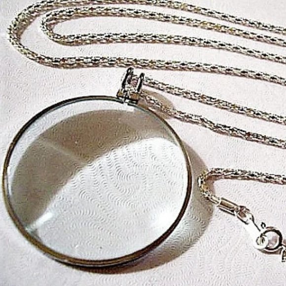 Magnify Glass Necklace Silver Tone 5x Power 36" Chain - Picture 1 of 8